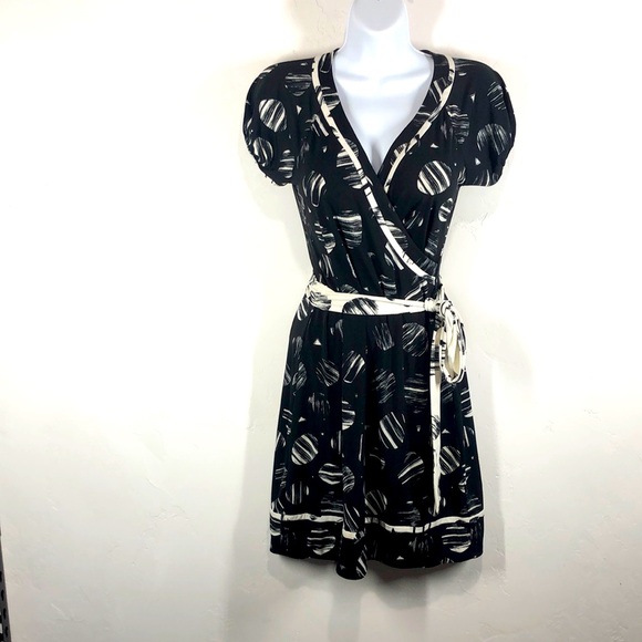 BCBGMaxAzria Dresses & Skirts - BCBGMAXAZRIA black and white dot faux wrap dress size xs